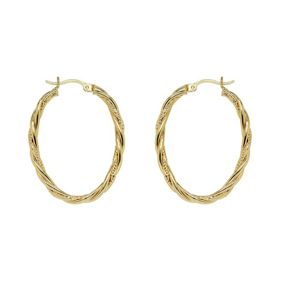 Oval Twisted Hoop 14K Yellow Gold Earrings - Picture 3 of 4